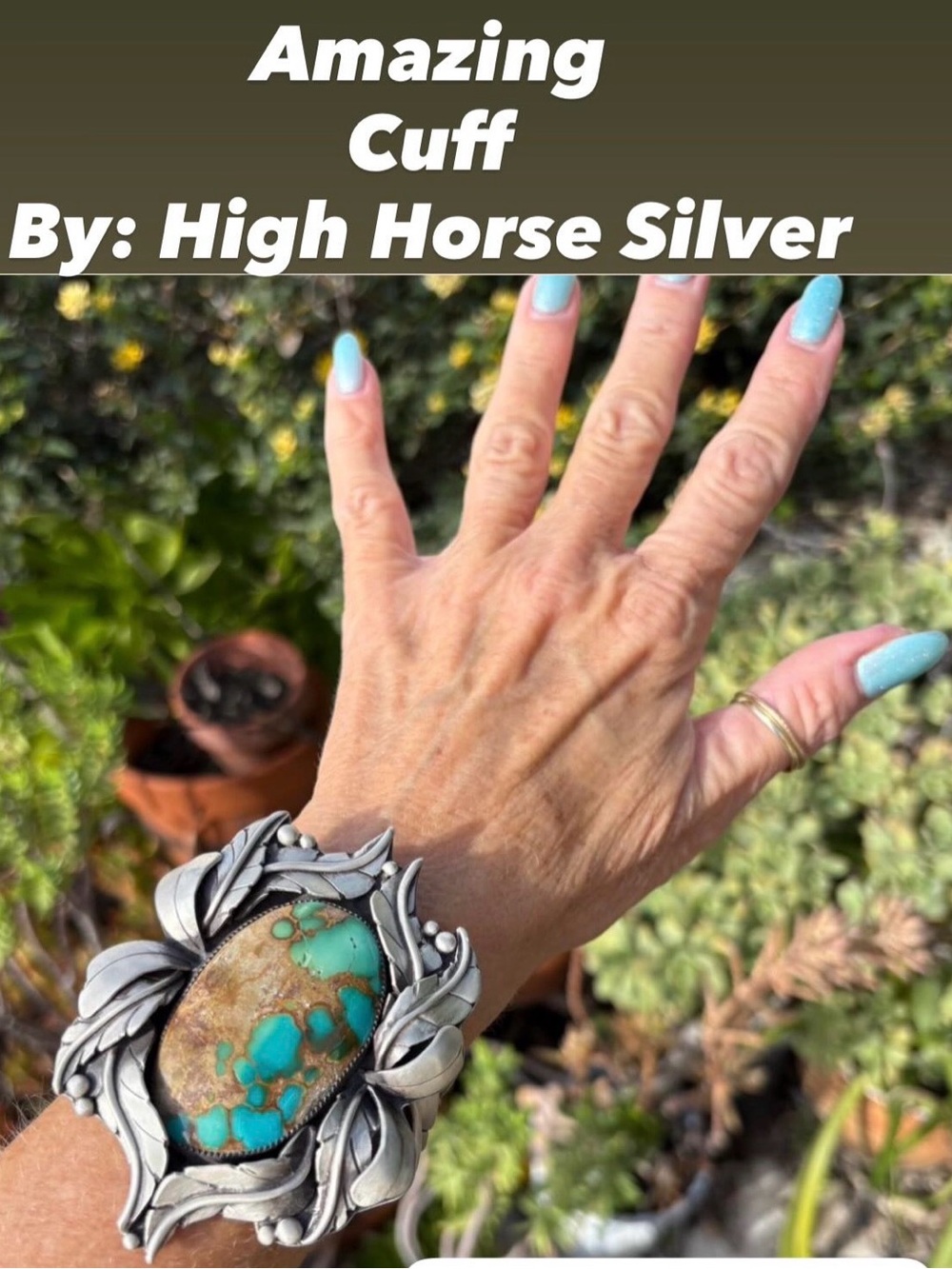 Sterling Turquoise Heavy botanical Bracelet High Horse Silver